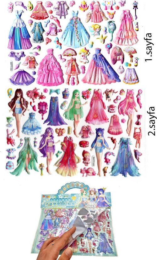 Sticker Kabartmalı Çantalı iki Sayfalı Sticker Seti (SW-032) - 24x15 cm - Girl Kız Giydirme