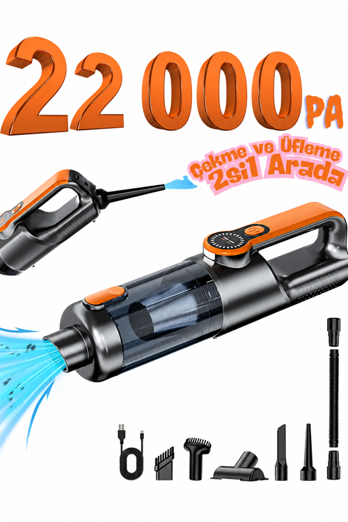 Nivego TLN 22.000 Pa Kablosuz Araç Süpürgesi ve Hava Üfleyici 2'si 1 Arada 5400 mAh Type-C Şarjlı Mini El Süpürgesi 6