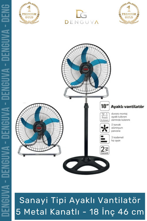 #Vantilatör Sanayi Tipi Vantilatör 80W Ayaklı Duvar Yer Tipi Serinletici Metal Kanatlı 18 İnç 46 cm