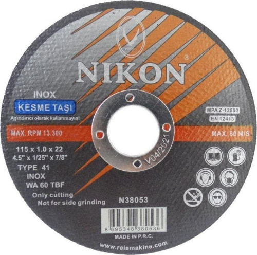 N38053 Kesme Diski Inox 115x1.0mm Metal