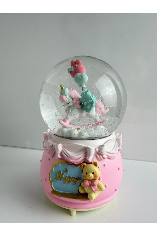 Pembe Unicorn Büyük Boy Işıklı,Müzikli,Kar Püskürtmeli Kar Küresi