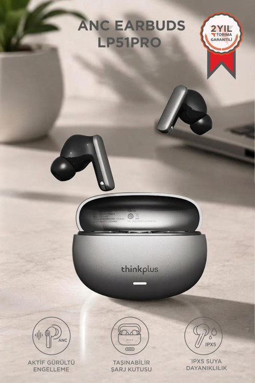 Thinkplus Bluetooth Kulaklık Akıllı Anc Tws 5.4 Kablosuz Kulaklık LP51 Pro Gri