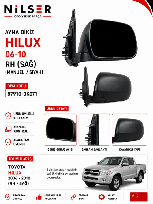 Toyota Hilux Dikiz Ayna Dış Sağ 2006-2010 Manuel