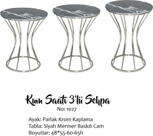 Brc KUM SAAT 14066 Zigon Metal KROM Renk kaplama Siyah Mermer temper cam El yapım