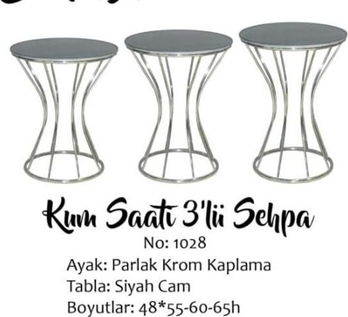 Brc Zigon sehpa Kum saat model Siyah TEMPER cam Metal Krom Renk Kaplama El Yapım