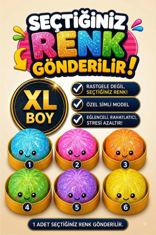 Çin Mantısı Squishy Simli Büyük Boy Sukuşi Stres Oyuncak Seçtiğiniz Bir Renk Gönderilir