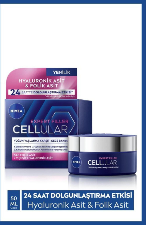 Cellular Expert Filler Yoğun Yaşlanma Karşıtı Gece Yüz Bakım Kremi 50ml, Hyaluronik Asit, Folik Asit