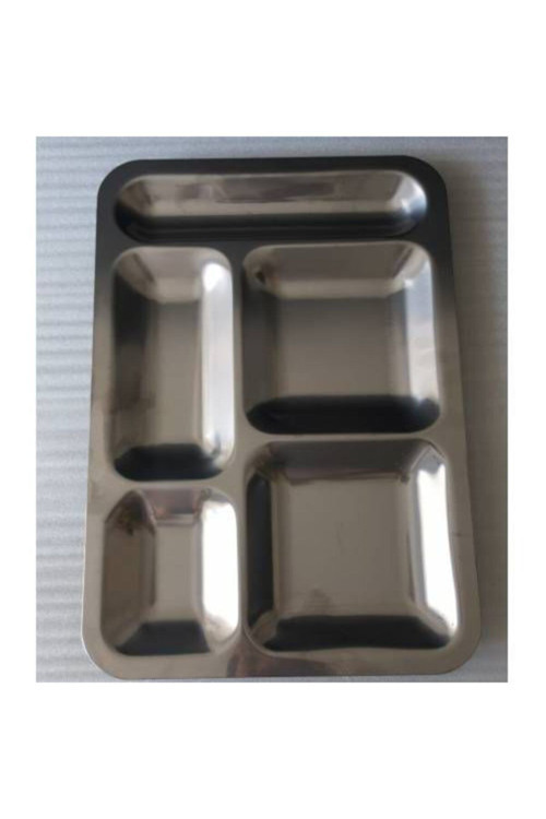 – 10 Adet Yemek Tabldot Paslanmaz Krom - Tabildot Yemekhane Tepsisi - Metal Servis Tabağı