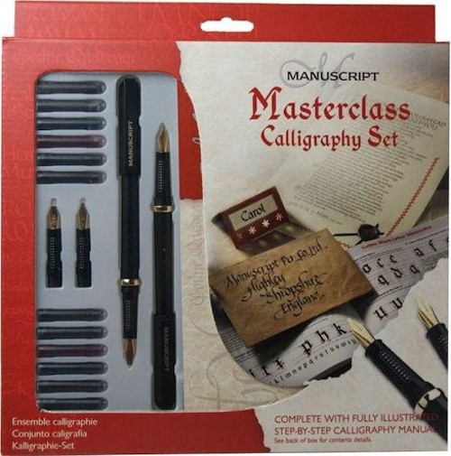 Masterclass Calligraphy Set YAN KESİK (2 Kalem + 4 Uç + 12 Renkli Kartuş + Çalışma Bloğu)