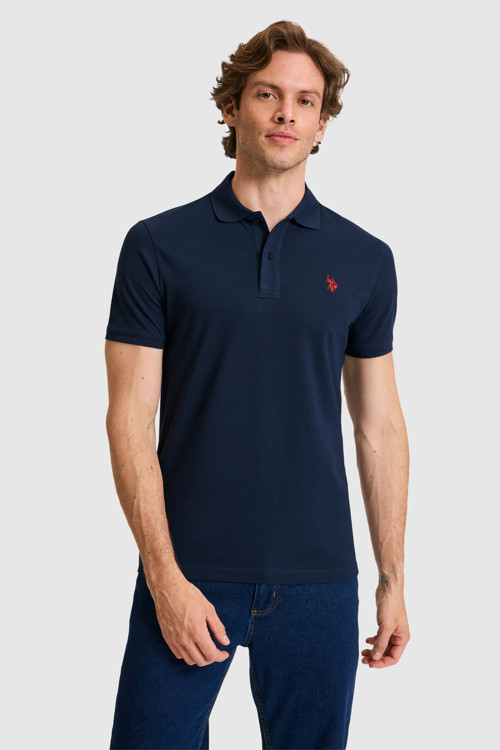 Erkek Slim Fit Polo Yaka Lacivert Basic Tişört 50322347-VR033