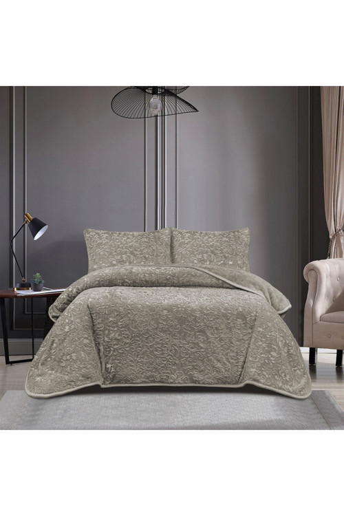 Ultra Soft Rabbit Kabartmalı Tavşan Tüyü Battaniye Seti Yastık Kılıflı Çift Kişilik Bej