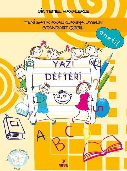 Dik Temel Harflerle Yeni Satır Aralıklarına Uygun Standart Çizgili Yazı Defteri