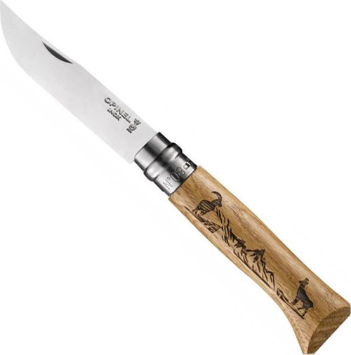 OP-002336 Inox No 8 Meşe Saplı Keçi Desenli Paslanmaz Çakı