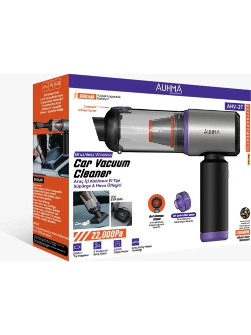 Auhma Elite Power Ahv-27 Gri Şarjlı Araç Süpürgesi -22.000 Pa Emiş Gücü 9.000Mah