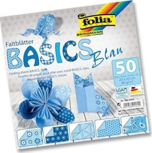 Origami Kağıdı 20x20 cm. 5 Desen 50 Yaprak Basic Mavi
