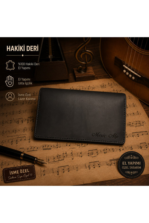 İsme Özel %100 Hakiki Deri Ve El Yapımı Premium Müzisyen / Gitarist / Bağlama Cüzdanı - Kapo Ve Pena Bölmeli - Organizer