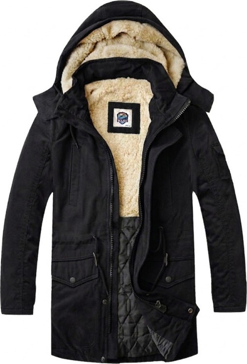 Regular Fit Çıkarılabilir Kapüşonlu saf pamuk gabardin kumaş Uzun Parka Kaban