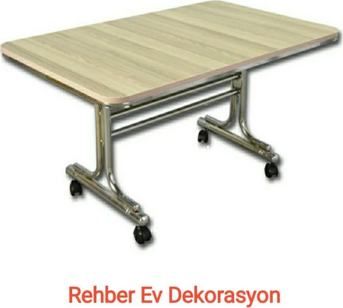 Cordoba 70X110 Krom Nikel Kaplamalı Tekerlekli Orta Sehpa Metal Masa