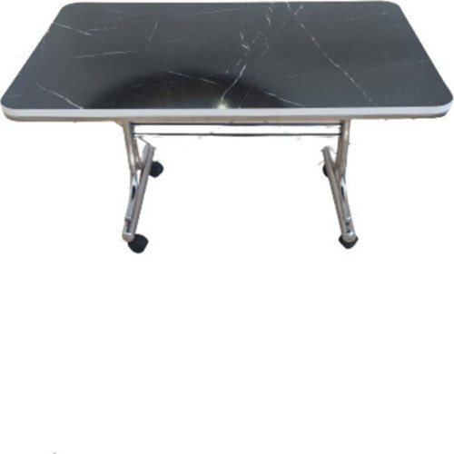 Siyah Mermer Desenli 60X100 Krom Nikel Kaplamalı Tekerlekli Orta Sehpa Metal Masa