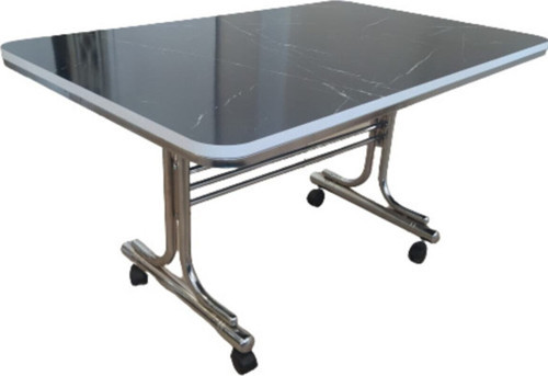 Siyah 70X110 Krom Nikel Kaplamalı Tekerlekli Orta Sehpa Metal Masa