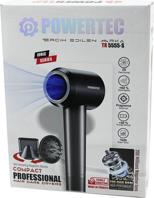 TR-5555-S Saç Kurutma ve Fön Makinesi Ionıc Plazma Sessiz Güçlü Motor Mıknatıslı Başlıklar