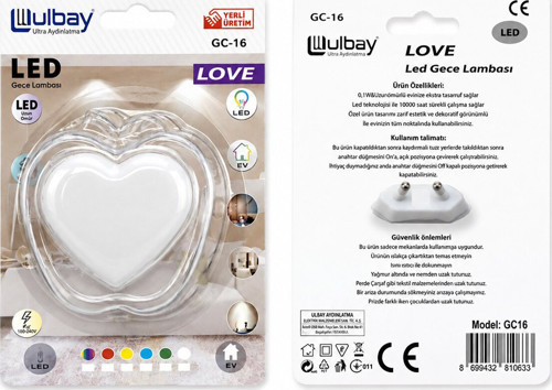 LED'li Gece Lambası Kalp Desenli- 10'li Paket