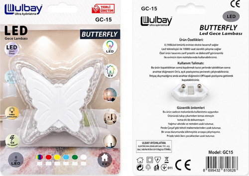 LED GECE LAMBASI Kelebek Tasarım- 10'li Paket