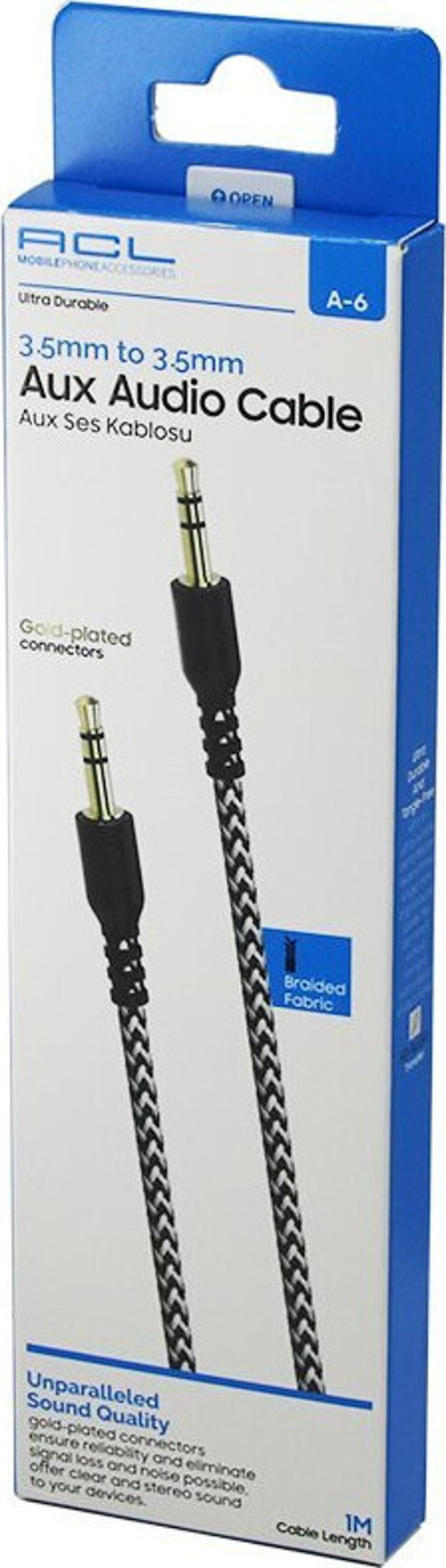 A-6 Aux Ses Örgülü Kablo 3.5mm To 3.5mm 1mt - 20'li Paket