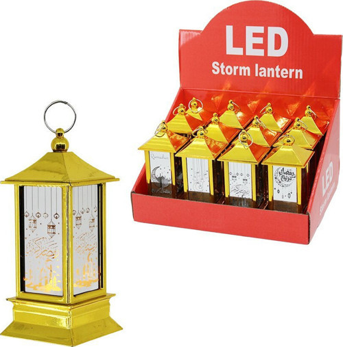 LED Storm Lantern KRD-7939 Ramazan LED Işık Gold Pilli Kare Kubbe - 12'li Paket