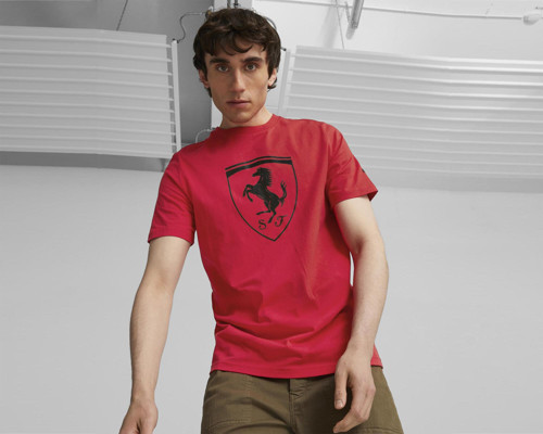 Ferrari Race tonal Big Shield Tee Rosso Erkek T-Shirt