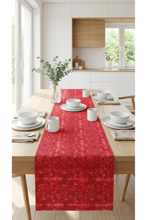 %100 Pamuk Kırmızı Dikdörtgen Özel Desenli Runner 40X150