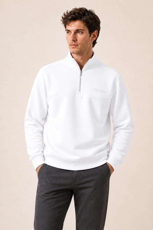 Krivs Bisiklet Yaka Regular Fit Kışlık Sweatshirt Beyaz