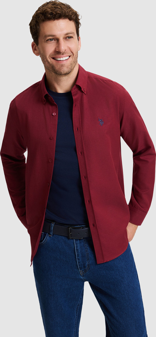 Erkek Bordo Uzun Kollu Basic Gömlek 50324708-VR014