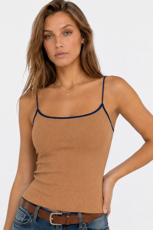 Kontrast Şeritli Triko Atlet Body Uzun