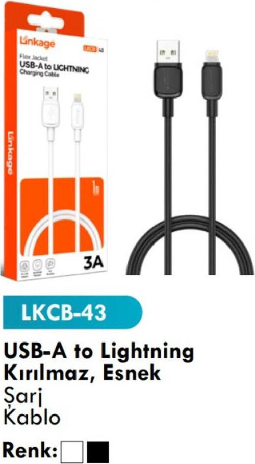 Şarj Kablosu Usb-A to Lightning Kırılmaz Esnek Şarj Kablo Lkcb-43