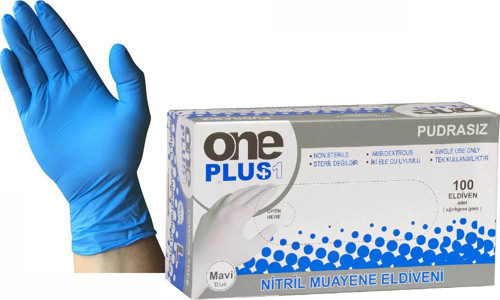 One Plus Nitril Eldiven Pudrasız Large Mavi 100'lü