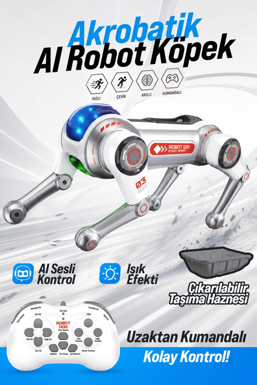 BLIC BRB1 AI Akıllı Robot Köpek 2.4GHz Uzaktan Kumandalı Sesli Komutlu RGB Işıklı Akrobatik Programl