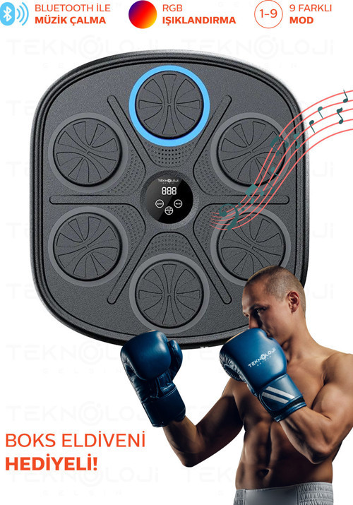 Boks Eğitim Makinesi Rgb Müzikli Bluetooth Hoparlör Genç Yetişkin Boks Egzersizi Eldiven Hediyeli