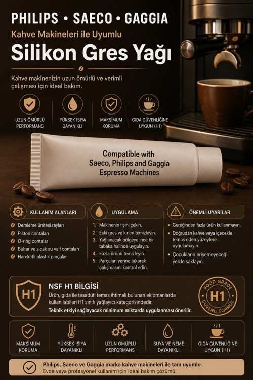 Philips & Saeco & GAGGIA uyumlu Kahve Makinesi Silikon Gres Yağı 5 gr – H1 Sertifikalı Gres