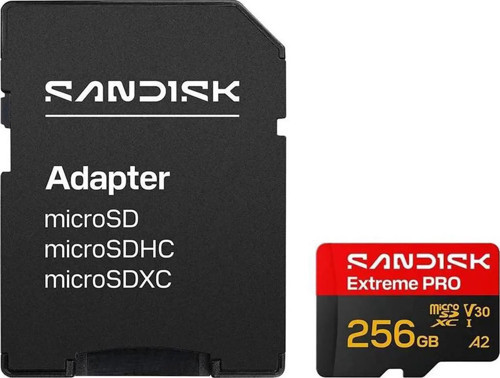 SANDISK Extreme PRO 256GB 250/170MB/s microSDXC UHS-I A2 V30 5K/4K Kamera Drone Hafıza Kartı SDSQXCJ-256G-GS6MA