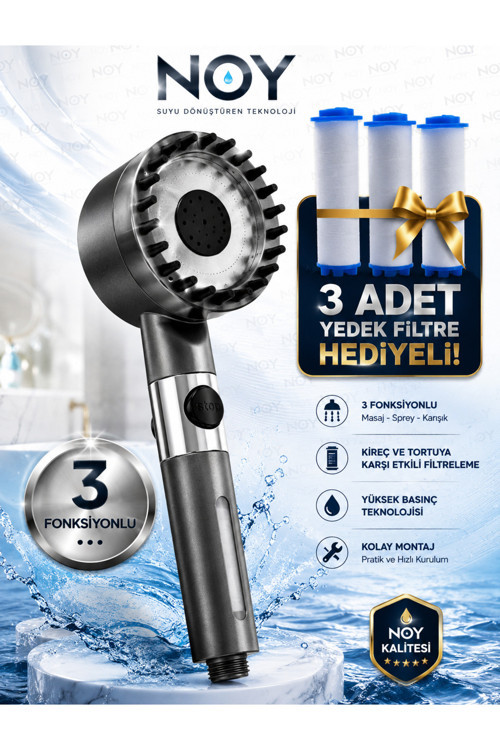 Filtreli Duş Başlığı Yedek Filtre Hediyeli (3 Adet) Klor Ve Kireç Önleyici, Yüksek Basınçlı
