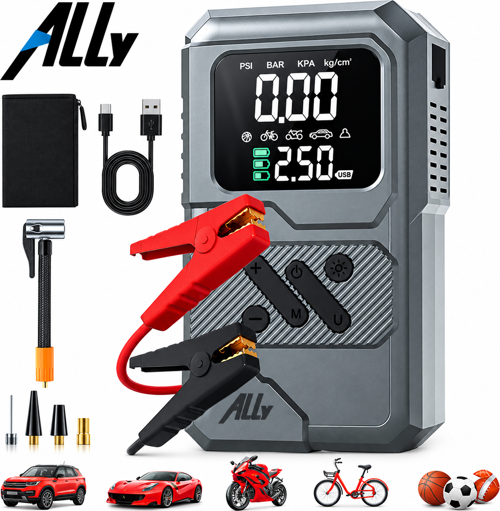 4 in1 Jump Starter Lastik Sisirme Pompası Ve Powerbank Özellikli Starter Akü Takviye Seti