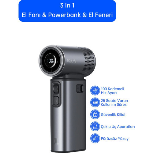 Ultra 2 Mini Fan 18 W Güçte 3 in 1 El Fanı Gri 9000 mAh