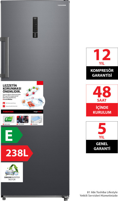 Hızlı ve Dengeli Soğutma 238 L Dikey Derin Dondurucu Morandi Gri GR-RU312WE-PMT(06)