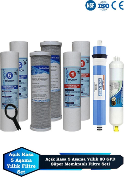 Açık Kasa Su Arıtma Cihazı 80 GPD Süper Membranlı 5 Aşama Yıllık Bakım Filtre Seti
