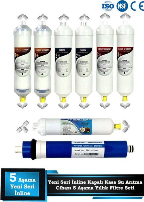 İnline Kapalı Kasa Su Arıtma Cihazı Yeni Seri 5 Aşamalı 80 Gpd Süper Membranlı Yıllık Bakım Seti