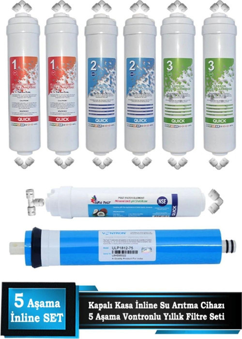 Kapalı Kasa 12'' Su Arıtma Cihazı Filtresi Vontron Membranlı Inline Yıllık Filtre Seti