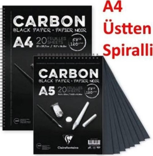 Carbon Siyah Çizim Blok A4 Üstten Spiralli 120 gr. 20 Yaprak
