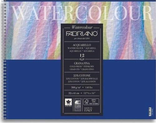 Watercolour Spiralli Suluboya Defteri 300 gr. 32x41 cm. 12 yp. Soğuk Basım