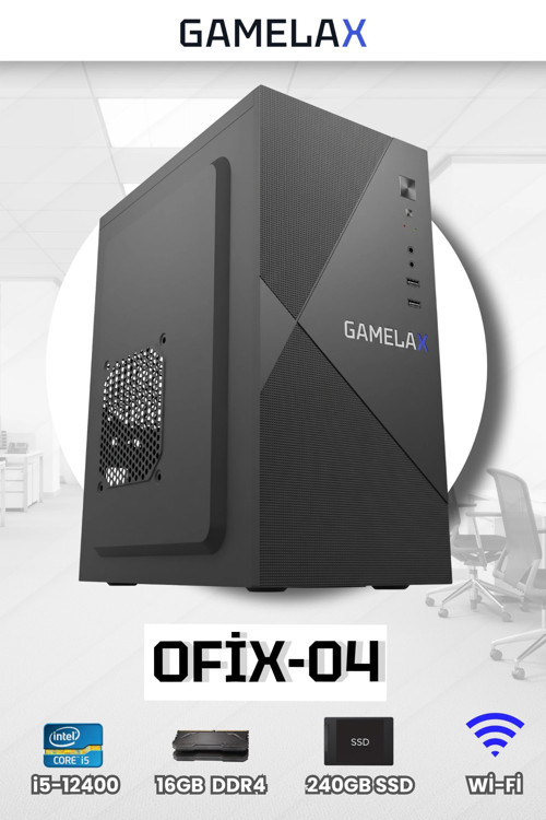 Ofix-04 Intel Core i5-12400 16GB DDR4 Ram 256GB SATA SSD Wi-Fi Masaüstü Ofis Bilgisayarı
